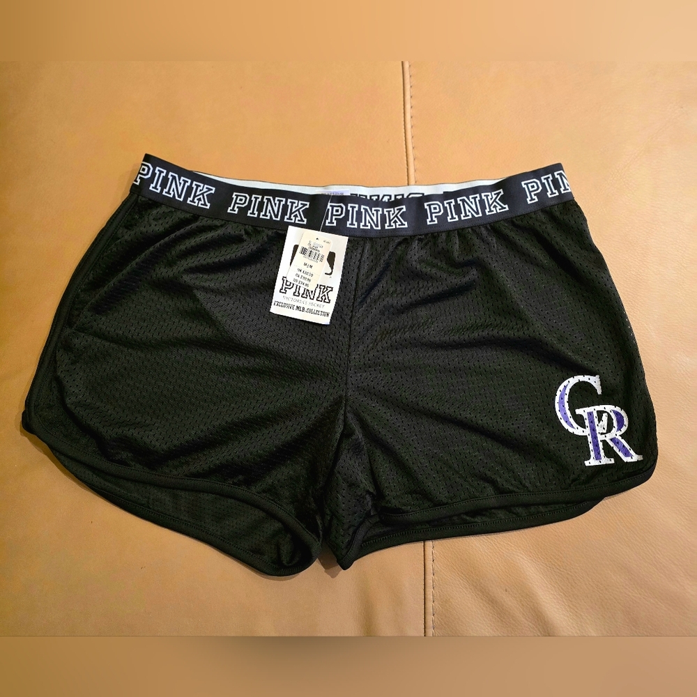 PINK Victoria's Secret Women's Black Athletic Shorts Colorado Rockies Size Med